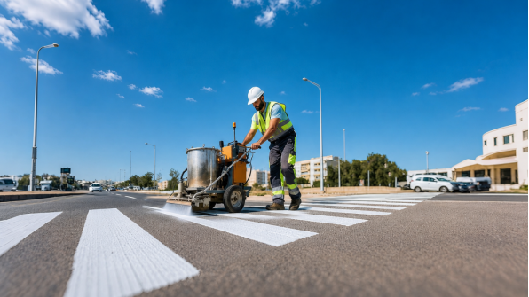 Construction scene of yard and road markings 