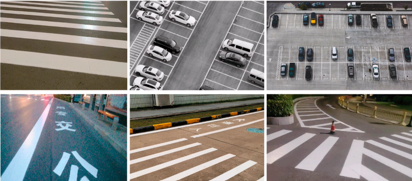 zebra crossing, sidewalk, parking lot